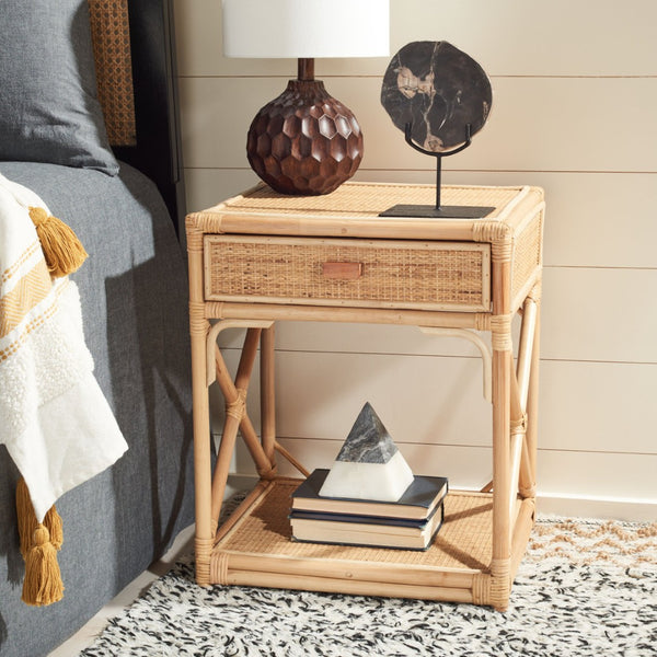 Safavieh Bali Coastal 1 Drawer Nightstand With Open Shelf – Stylish Storage For Bedroom Or Living Room Decor Natural NST4001A