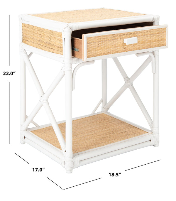 Safavieh Bali Coastal 1 Drawer Nightstand With Open Shelf – Stylish Storage For Bedroom Or Living Room Decor White / Natural NST4001B
