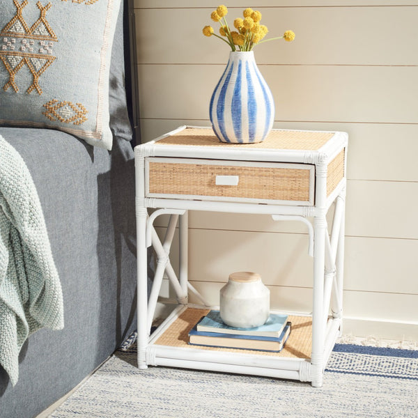 Safavieh Bali Coastal 1 Drawer Nightstand With Open Shelf – Stylish Storage For Bedroom Or Living Room Decor White / Natural NST4001B