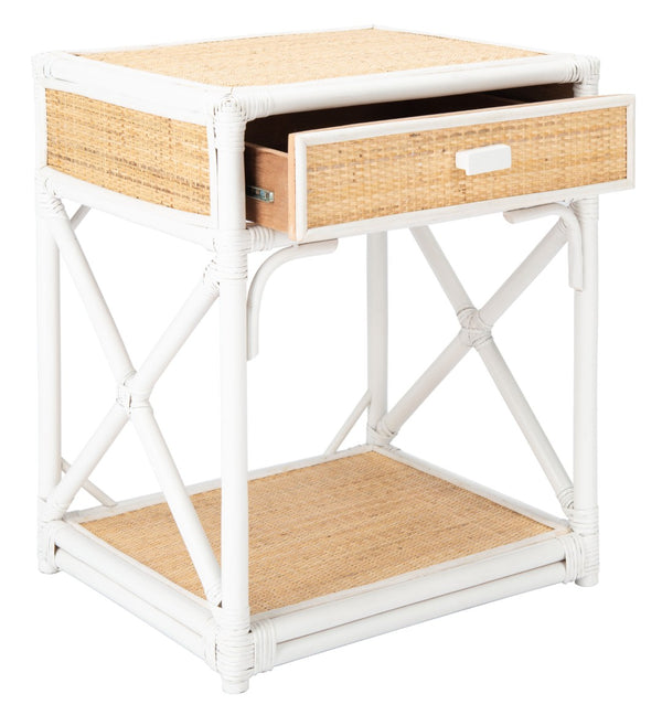 Safavieh Bali Coastal 1 Drawer Nightstand With Open Shelf – Stylish Storage For Bedroom Or Living Room Decor White / Natural NST4001B