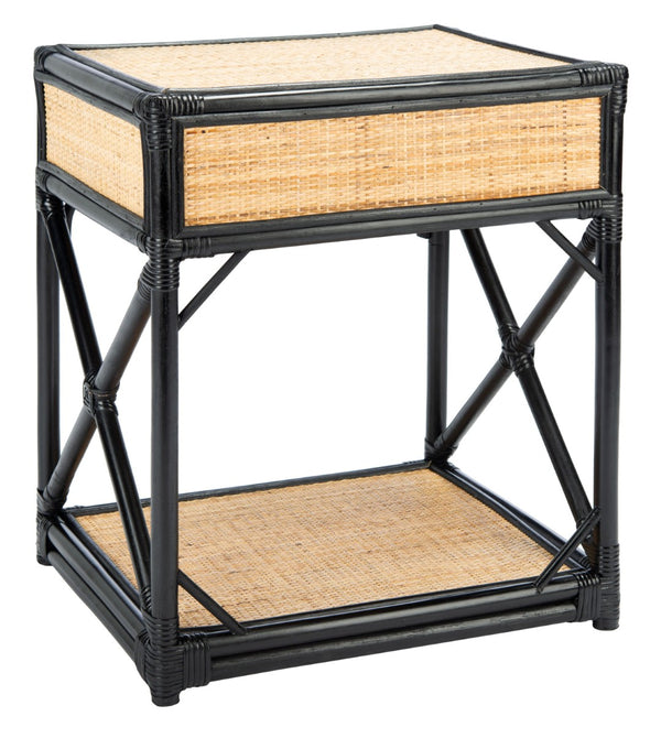 Safavieh Bali Coastal 1 Drawer Nightstand With Open Shelf – Stylish Storage For Bedroom Or Living Room Decor Black / Natural NST4001C