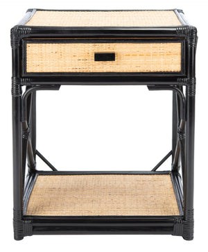 Safavieh Bali Coastal 1 Drawer Nightstand With Open Shelf – Stylish Storage For Bedroom Or Living Room Decor Black / Natural NST4001C