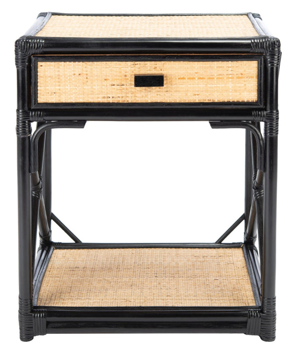 Safavieh Bali Coastal 1 Drawer Nightstand With Open Shelf – Stylish Storage For Bedroom Or Living Room Decor Black / Natural NST4001C