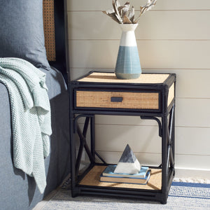 Safavieh Bali Coastal 1 Drawer Nightstand With Open Shelf – Stylish Storage For Bedroom Or Living Room Decor Black / Natural NST4001C