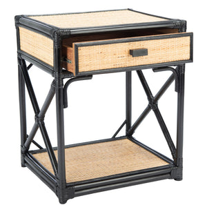 Safavieh Bali Coastal 1 Drawer Nightstand With Open Shelf – Stylish Storage For Bedroom Or Living Room Decor Black / Natural NST4001C