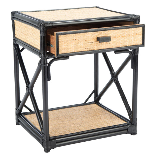 Safavieh Bali Coastal 1 Drawer Nightstand With Open Shelf – Stylish Storage For Bedroom Or Living Room Decor Black / Natural NST4001C
