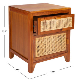 Safavieh Devon Coastal-Inspired Nightstand With Rattan Accents, 1 Drawer & 1 Door For Bedroom Storage Solutions Natural NST4002A