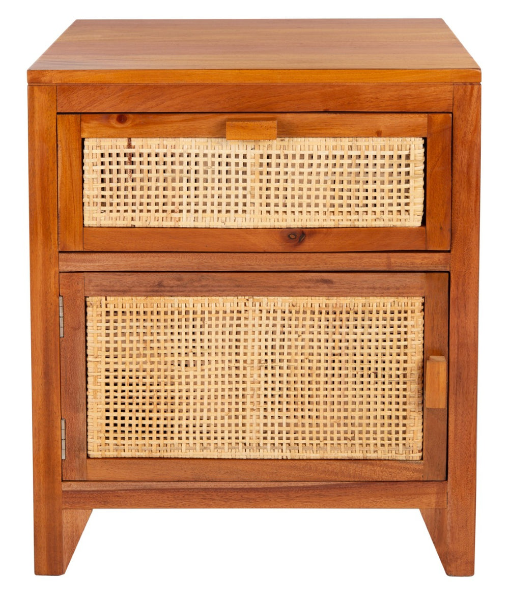 Safavieh Devon Coastal-Inspired Nightstand With Rattan Accents, 1 Drawer & 1 Door For Bedroom Storage Solutions Natural NST4002A