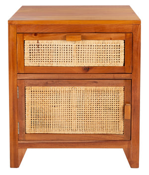 Safavieh Devon Coastal-Inspired Nightstand With Rattan Accents, 1 Drawer & 1 Door For Bedroom Storage Solutions Natural NST4002A