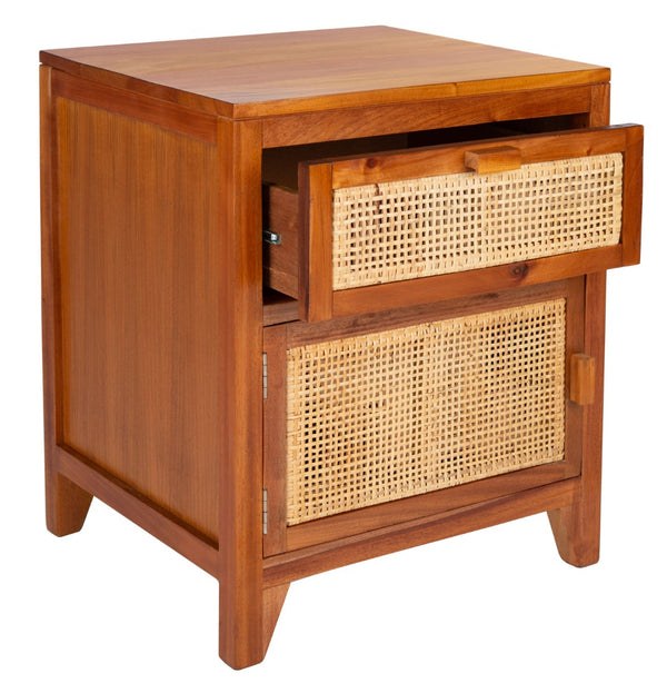Safavieh Devon Coastal-Inspired Nightstand With Rattan Accents, 1 Drawer & 1 Door For Bedroom Storage Solutions Natural NST4002A