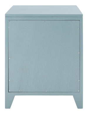 Safavieh Devon Coastal-Inspired Nightstand With Rattan Accents, 1 Drawer & 1 Door For Bedroom Storage Solutions Blue Grey/Natural NST4002B