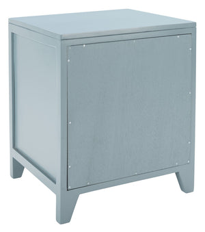 Safavieh Devon Coastal-Inspired Nightstand With Rattan Accents, 1 Drawer & 1 Door For Bedroom Storage Solutions Blue Grey/Natural NST4002B