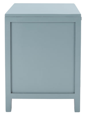 Safavieh Devon Coastal-Inspired Nightstand With Rattan Accents, 1 Drawer & 1 Door For Bedroom Storage Solutions Blue Grey/Natural NST4002B