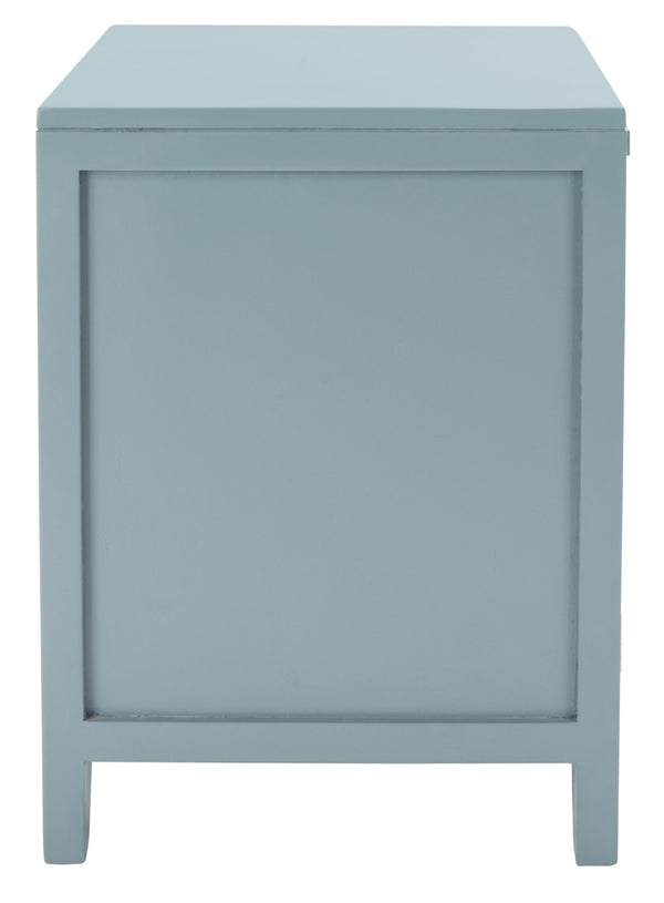Safavieh Devon Coastal-Inspired Nightstand With Rattan Accents, 1 Drawer & 1 Door For Bedroom Storage Solutions Blue Grey/Natural NST4002B