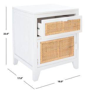 Safavieh Devon Coastal-Inspired Nightstand With Rattan Accents, 1 Drawer & 1 Door For Bedroom Storage Solutions White/Natural NST4002C