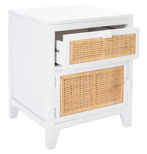Safavieh Devon Coastal-Inspired Nightstand With Rattan Accents, 1 Drawer & 1 Door For Bedroom Storage Solutions White/Natural NST4002C