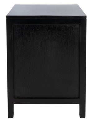 Safavieh Devon Coastal-Inspired Nightstand With Rattan Accents, 1 Drawer & 1 Door For Bedroom Storage Solutions Black/Natural NST4002D