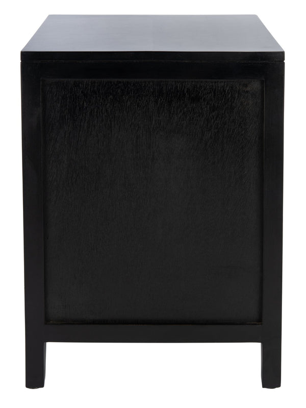 Safavieh Devon Coastal-Inspired Nightstand With Rattan Accents, 1 Drawer & 1 Door For Bedroom Storage Solutions Black/Natural NST4002D