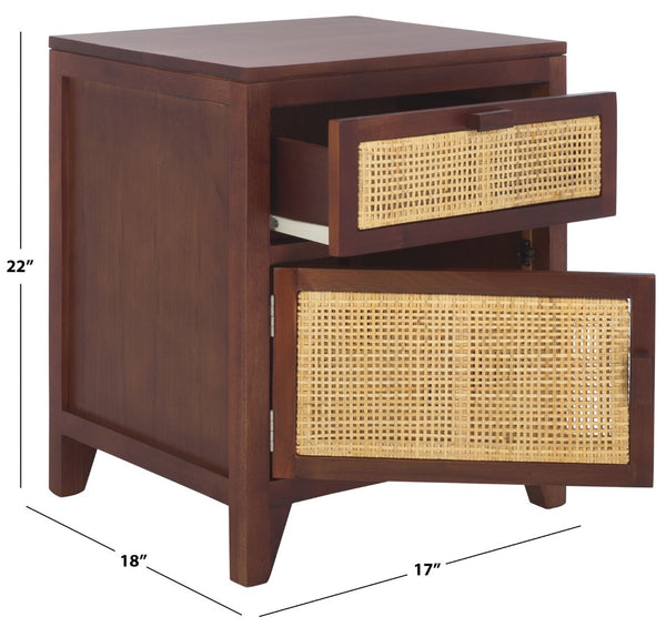 Safavieh Devon Coastal-Inspired Nightstand With Rattan Accents, 1 Drawer & 1 Door For Bedroom Storage Solutions Dark Natural / Natural NST4002E