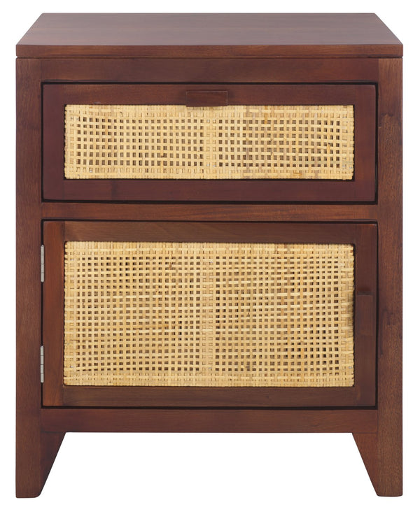 Safavieh Devon 1 Drawer 1 Door Nightstand - Dark Natural Finish With Stylish Design & Ample Storage Space Dark Natural ,Natural Carb P2 Plywood,Weaving Nst4002e