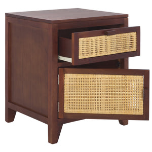 Safavieh Devon 1 Drawer 1 Door Nightstand - Dark Natural Finish With Stylish Design & Ample Storage Space Dark Natural ,Natural Carb P2 Plywood,Weaving Nst4002e