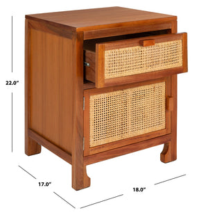 Safavieh Dave Coastal Style Nightstand With Storage, Natural Wood Frame & Rattan For Modern Interiors Natural NST4003A