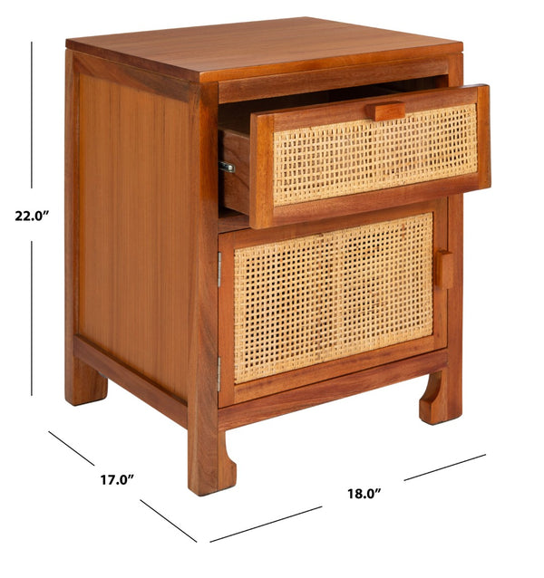 Safavieh Dave Coastal Style Nightstand With Storage, Natural Wood Frame & Rattan For Modern Interiors Natural NST4003A