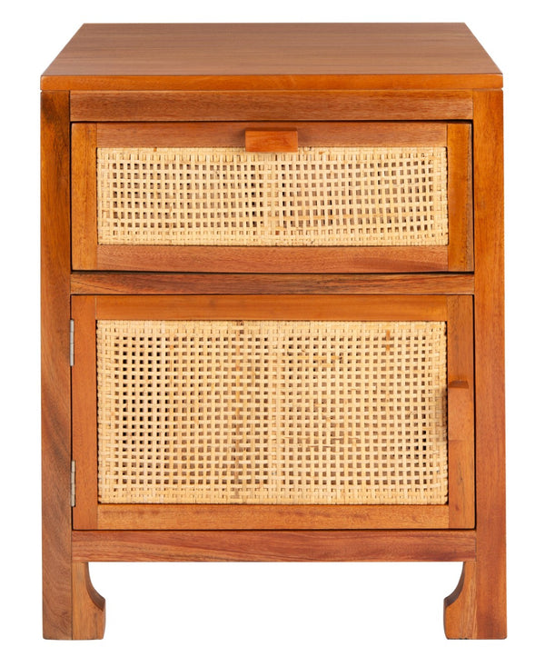 Safavieh Dave Coastal Style Nightstand With Storage, Natural Wood Frame & Rattan For Modern Interiors Natural NST4003A
