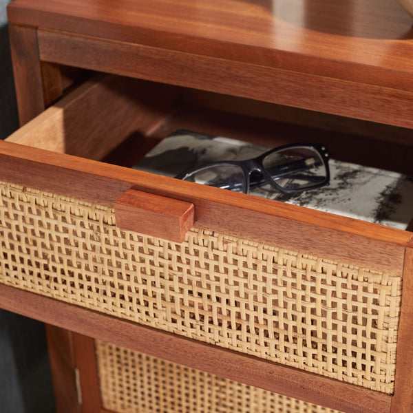 Safavieh Dave Coastal Style Nightstand With Storage, Natural Wood Frame & Rattan For Modern Interiors Natural NST4003A