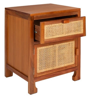 Safavieh Dave Coastal Style Nightstand With Storage, Natural Wood Frame & Rattan For Modern Interiors Natural NST4003A