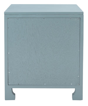 Safavieh Dave Coastal Style Nightstand With Storage, Natural Wood Frame & Rattan For Modern Interiors Blue Grey/Natural NST4003B