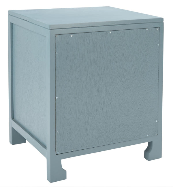 Safavieh Dave Coastal Style Nightstand With Storage, Natural Wood Frame & Rattan For Modern Interiors Blue Grey/Natural NST4003B
