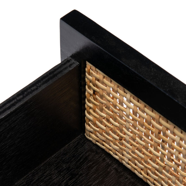 Safavieh Dave Coastal Style Nightstand With Storage, Natural Wood Frame & Rattan For Modern Interiors Black/Natural NST4003D