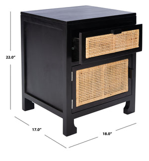 Safavieh Dave Coastal Style Nightstand With Storage, Natural Wood Frame & Rattan For Modern Interiors Black/Natural NST4003D