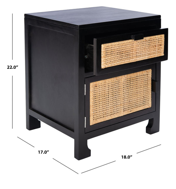 Safavieh Dave Coastal Style Nightstand With Storage, Natural Wood Frame & Rattan For Modern Interiors Black/Natural NST4003D