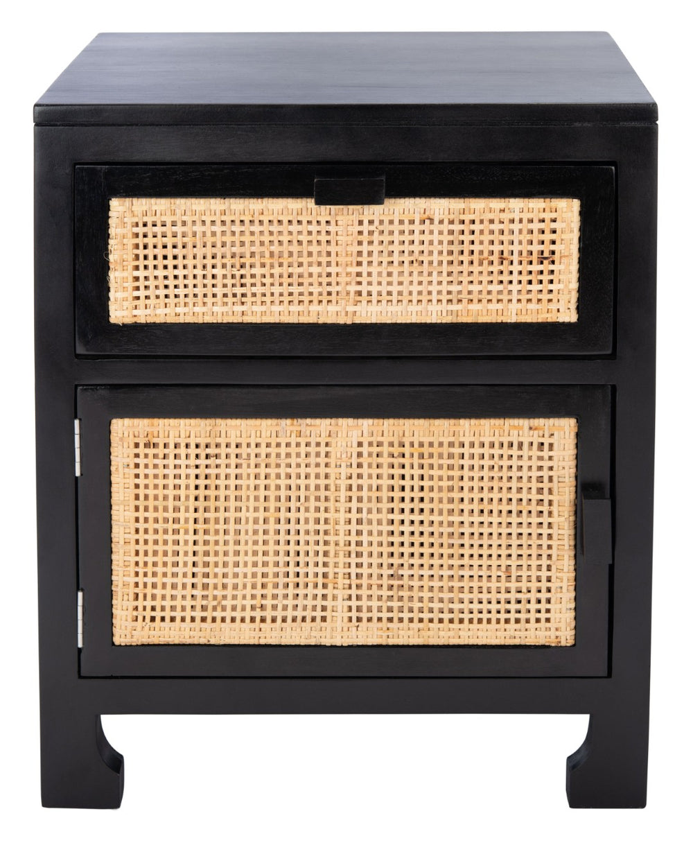 Safavieh Dave Coastal Style Nightstand With Storage, Natural Wood Frame & Rattan For Modern Interiors Black/Natural NST4003D