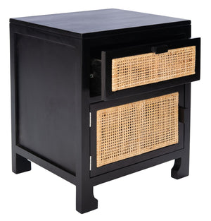 Safavieh Dave Coastal Style Nightstand With Storage, Natural Wood Frame & Rattan For Modern Interiors Black/Natural NST4003D