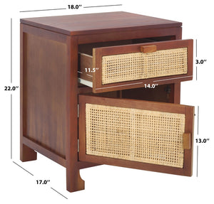 Safavieh Dave Coastal Style Nightstand With Storage, Natural Wood Frame & Rattan For Modern Interiors Dark Natural / Natural NST4003E