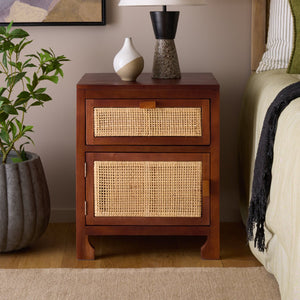 Safavieh Dave 1 Drawer 1 Door Nightstand - Dark Natural Elegance For Stylish Storage In Any Bedroom Or Living Room Dark Natural ,Natural Carb P2 Plywood,Weaving Nst4003e