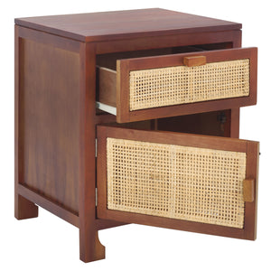 Safavieh Dave 1 Drawer 1 Door Nightstand - Dark Natural Elegance For Stylish Storage In Any Bedroom Or Living Room Dark Natural ,Natural Carb P2 Plywood,Weaving Nst4003e