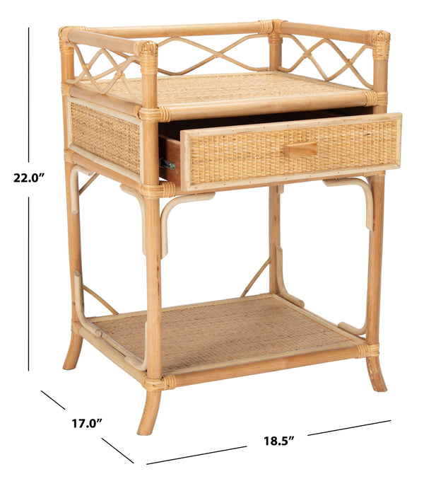Safavieh Rumi Nightstand With 1 Drawer & 1 Shelf – Coastal Chic Design With Natural Wood & Rattan Accents Natural Carb P2 Plywood,Weaving Nst4004a