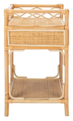 Safavieh Rumi Nightstand With 1 Drawer & 1 Shelf – Coastal Chic Design With Natural Wood & Rattan Accents Natural Carb P2 Plywood,Weaving Nst4004a