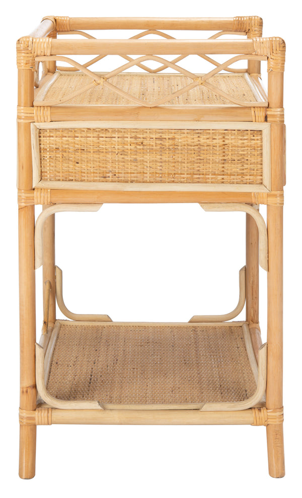 Safavieh Rumi Nightstand With 1 Drawer & 1 Shelf – Coastal Chic Design With Natural Wood & Rattan Accents Natural Carb P2 Plywood,Weaving Nst4004a