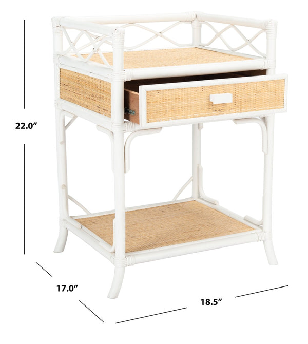 Safavieh Rumi Elegant Nightstand With Drawer And Shelf – Chic Coastal Design For Stylish Bedroom Storage Solutions White/Natural NST4004B