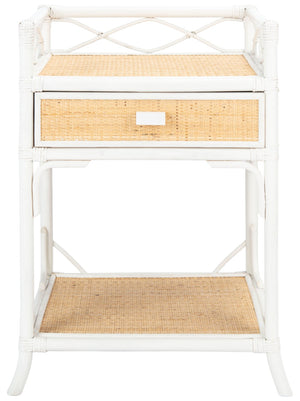Safavieh Rumi Elegant Nightstand With Drawer And Shelf – Chic Coastal Design For Stylish Bedroom Storage Solutions White/Natural NST4004B