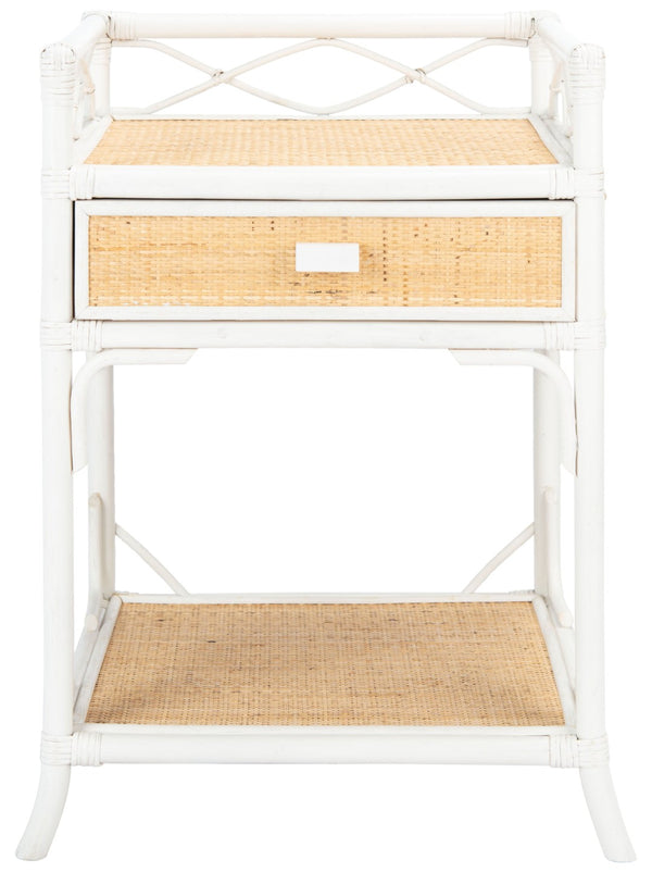 Safavieh Rumi Elegant Nightstand With Drawer And Shelf – Chic Coastal Design For Stylish Bedroom Storage Solutions White/Natural NST4004B