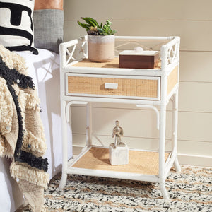 Safavieh Rumi Elegant Nightstand With Drawer And Shelf – Chic Coastal Design For Stylish Bedroom Storage Solutions White/Natural NST4004B