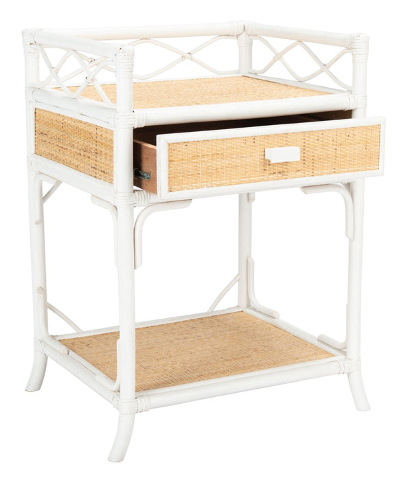 Safavieh Rumi Elegant Nightstand With Drawer And Shelf – Chic Coastal Design For Stylish Bedroom Storage Solutions White/Natural NST4004B