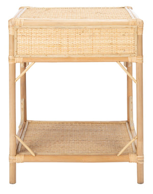 Safavieh Roya Coastal Charm Nightstand With Rattan Drawer & Open Shelf For Stylish Bedroom Storage Solutions Natural NST4005A