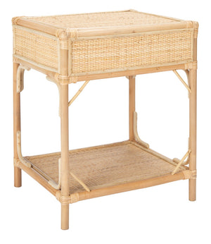 Safavieh Roya Coastal Charm Nightstand With Rattan Drawer & Open Shelf For Stylish Bedroom Storage Solutions Natural NST4005A
